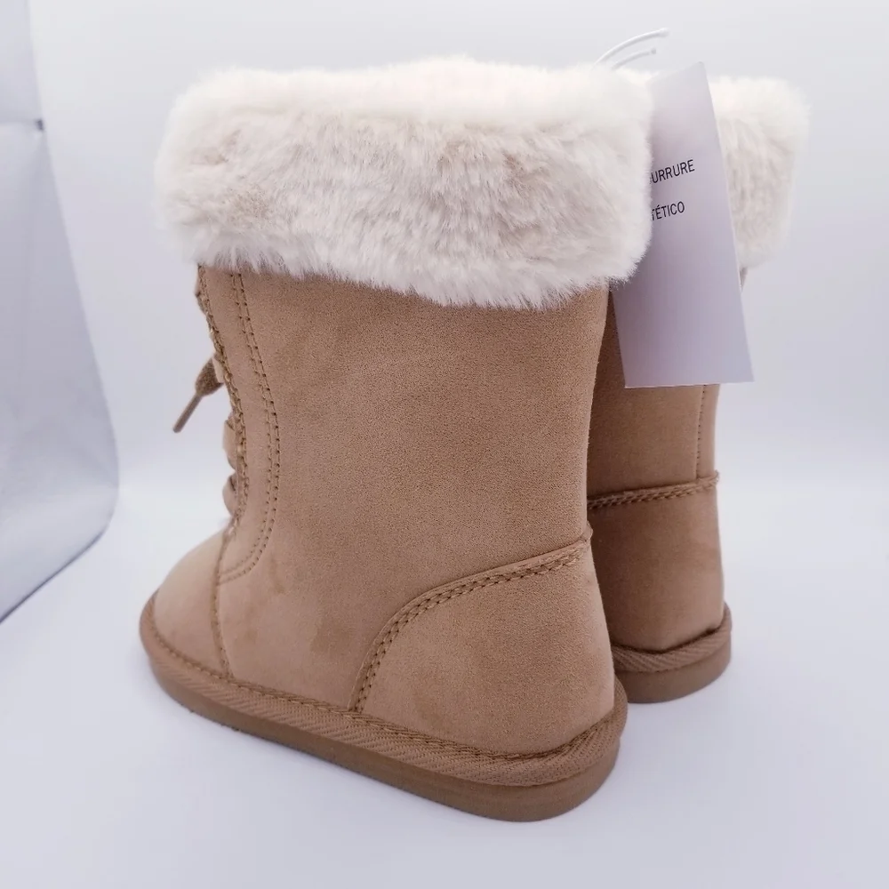 Old Navy #497370 Cozy-Lined Faux-Suede Lace-Up Tan Boots for Toddler size 10